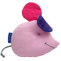 Maus als Lernspielzeug für Babys mit Knisterohren und Quietsche im Bauch in Pink Baumwolle und Rosa Jersey.