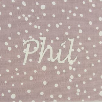 Flosinn Schriftart für personalisierte Geschenke: Weiß auf Rosé mit weißen Punkten